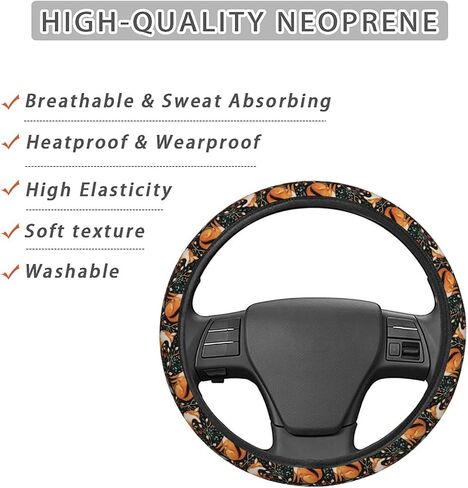 Dujiea Cute Fox Fall Autumn Elastic Stretch Steering Wheel Cover, Anti-Slip and Durable Car Steering Wheel Accessories for Women Men, 15 Inch Universal Fit Car, Truck, SUV in Saudi Arabia