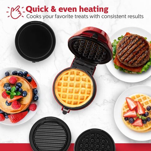 Holstein Housewares Rotating Belgian Waffle Maker with Non-Stick Coating, Stainless Steel, 7-INCH, Thick Belgian Waffles in Minutes | Perfect for Breakfast, Brunch, and Snacks in Saudi Arabia