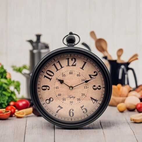 ساعة حائط دائرية كلاسيكية عتيقة وساعات حائط عتيقة تعمل بالبطارية بتصميم قديم للمطبخ أو غرفة المعيشة أو المكتب باللون الأسود المستدير in Kuwait