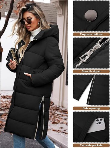 إمرأة طويل منتفخ معطف طويل أسفل معاطف الشتاء سترة رشاقته سترة مبطنة منتفخ مبطن الرمز البريدي هوديي الجانب سستة in Kuwait