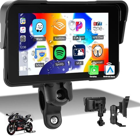 CarPlay Screen for Motorcycle, Wireless CarPlay and Android Auto, 5 inch IPS Waterproof Portable Radio with AirPlay, Mirror Link, Bluetooth, EQ, TF Port in Saudi Arabia