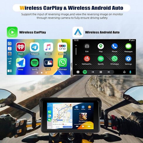 CarPlay Screen for Motorcycle, Wireless CarPlay and Android Auto, 5 inch IPS Waterproof Portable Radio with AirPlay, Mirror Link, Bluetooth, EQ, TF Port in Saudi Arabia
