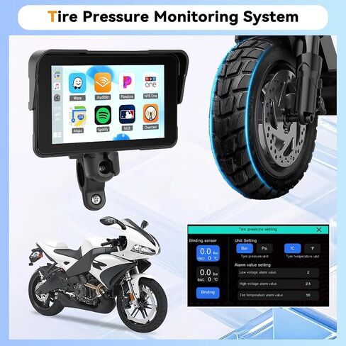 CarPlay Screen for Motorcycle, Wireless CarPlay and Android Auto, 5 inch IPS Waterproof Portable Radio with AirPlay, Mirror Link, Bluetooth, EQ, TF Port in Saudi Arabia