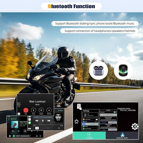 CarPlay Screen for Motorcycle, Wireless CarPlay and Android Auto, 5 inch IPS Waterproof Portable Radio with AirPlay, Mirror Link, Bluetooth, EQ, TF Port in Saudi Arabia