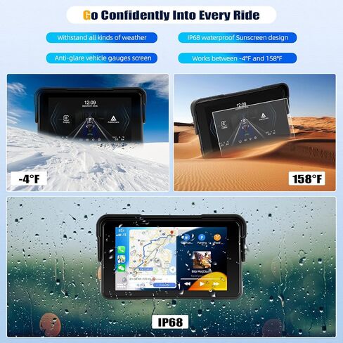 CarPlay Screen for Motorcycle, Wireless CarPlay and Android Auto, 5 inch IPS Waterproof Portable Radio with AirPlay, Mirror Link, Bluetooth, EQ, TF Port in Saudi Arabia