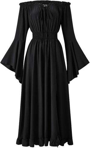 Renaissance Dress Women's Halloween Costume - Convertible Maxi Dress Lace-up V-Neck, Bell Sleeves & High-Low Skirt in Kuwait