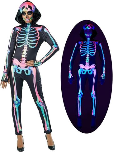 Seasons Rainbow Skeleton Halloween Costume for Women, UV Black Light Responsive in Saudi Arabia