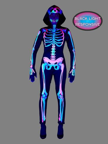 Seasons Rainbow Skeleton Halloween Costume for Women, UV Black Light Responsive in Saudi Arabia