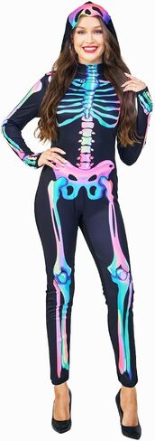 Seasons Rainbow Skeleton Halloween Costume for Women, UV Black Light Responsive in Saudi Arabia
