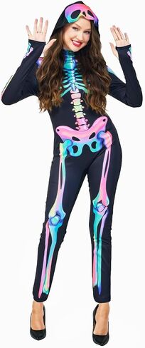 Seasons Rainbow Skeleton Halloween Costume for Women, UV Black Light Responsive in Saudi Arabia