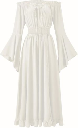 Renaissance Dress Women's Halloween Costume - Convertible Maxi Dress Lace-up V-Neck, Bell Sleeves & High-Low Skirt in Kuwait