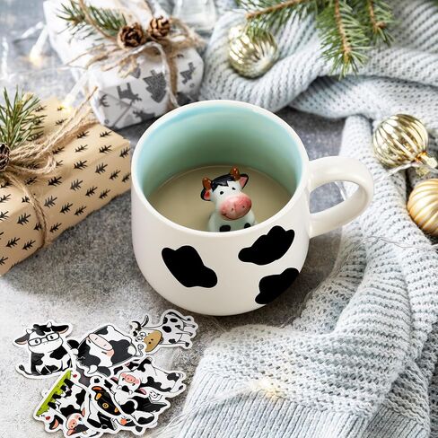 Honeydak Cow Gifts Set for Women Cow Printed Accessories Includes Makeup Bag Gift Box Cute Socks Keychain Mug Scented Candle Stickers for Christmas and Birthday Party Gifts in Saudi Arabia