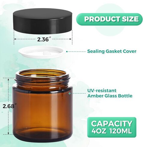 برطمانات زجاجية كهرمانية مع أغطية، 2 أونصة، 36 عبوة من برطمانات مستحضرات التجميل الفارغة، حاوية واسعة الفم محكمة الغلق قابلة لإعادة الملء للاستخدام بنفسك، عينة، كريم، غسول، صناعة الشموع، مسحوق، مستحضرات التجميل in Kuwait