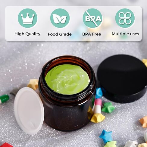 برطمانات زجاجية كهرمانية مع أغطية، 2 أونصة، 36 عبوة من برطمانات مستحضرات التجميل الفارغة، حاوية واسعة الفم محكمة الغلق قابلة لإعادة الملء للاستخدام بنفسك، عينة، كريم، غسول، صناعة الشموع، مسحوق، مستحضرات التجميل in Kuwait