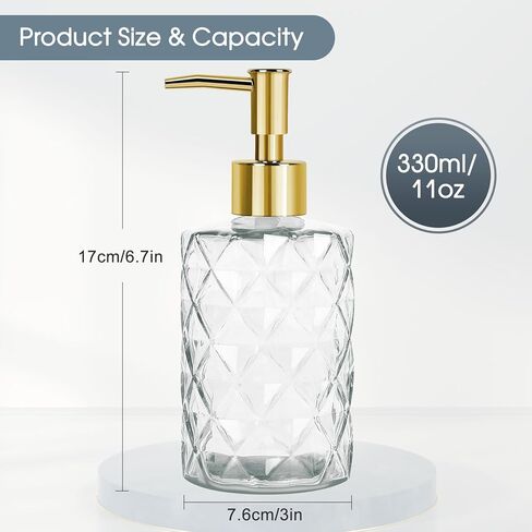 Topsky Stripe Glass Soap Dispenser with Black Plastic Pump, 400ml Liquid Hand Soap Dispenser, Rustproof Pump for Kitchen & Bathroom, Great for Lotions, Essential Oil, Liquid Soaps-Purple in Kuwait