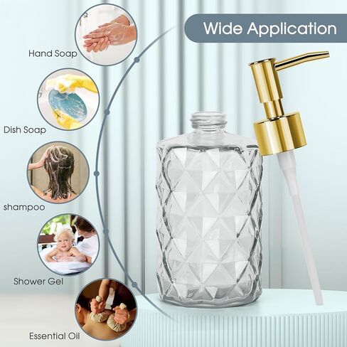 Topsky Stripe Glass Soap Dispenser with Black Plastic Pump, 400ml Liquid Hand Soap Dispenser, Rustproof Pump for Kitchen & Bathroom, Great for Lotions, Essential Oil, Liquid Soaps-Purple in Kuwait