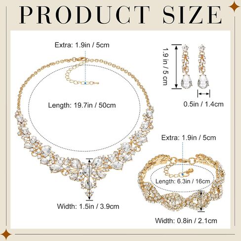 Inbagi 4 Pcs Quinceanera Crowns Costume Jewelry Sets Bride Wedding Crystal Queen Crowns Rhinestone Necklace Dangle Earrings Link Bracelet Set (Gold) in Saudi Arabia