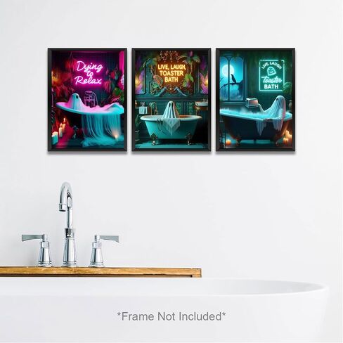 3 Pcs Halloween Ghost Neon Bathroom Canvas Wall Art Neon Sign Dying To Relax Wall Decor Pictures Funny Gothic Ghost Toaster Posters Prints for Restroom Dark Humor indie room Home Decortion Unframed in Saudi Arabia
