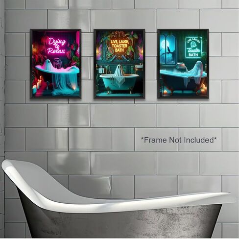 3 Pcs Halloween Ghost Neon Bathroom Canvas Wall Art Neon Sign Dying To Relax Wall Decor Pictures Funny Gothic Ghost Toaster Posters Prints for Restroom Dark Humor indie room Home Decortion Unframed in Saudi Arabia