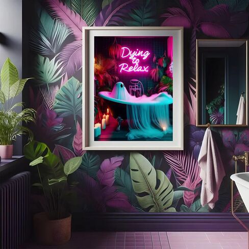 3 Pcs Halloween Ghost Neon Bathroom Canvas Wall Art Neon Sign Dying To Relax Wall Decor Pictures Funny Gothic Ghost Toaster Posters Prints for Restroom Dark Humor indie room Home Decortion Unframed in Saudi Arabia