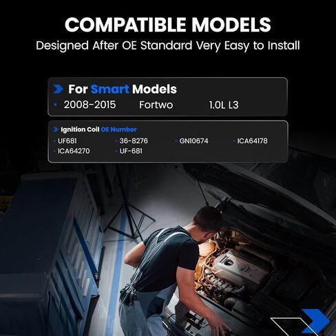3 عبوات من ملفات الإشعال UF681 متوافقة مع Smart Fortwo 2008 2009 2010 2011 2012 2013 2014 2015 1.0L L3 - يستبدل ICA64270 GN10674 ICA64178 36-8276 in Kuwait