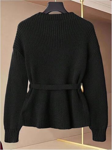 Verdusa Women's Old Money Ribbed Knit Cardigan Long Sleeve Asymmetrical Belted Sweaters in Saudi Arabia