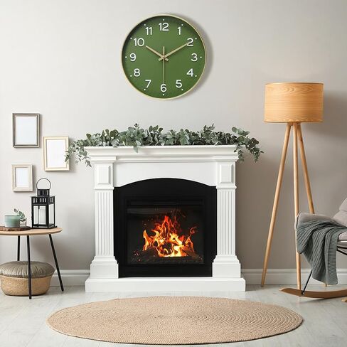 MEIRED Wall Clock 12 Inch Silent Non Ticking Battery Operated Round Wall Clock Modern Simple Style Decor Clock for Home/Office/School/Kitchen/Bedroom/Living Room, Olive Green and Gold in Saudi Arabia