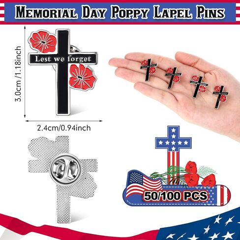 Tondiamo Patriotic Veterans Poppy Lapel Pins Bulk Memorial Day Thank You Gifts Flower Cross Brooch Badge USA Soldier Souvenir in Saudi Arabia
