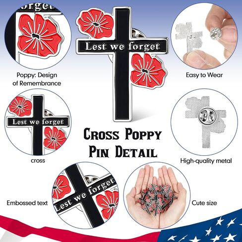 Tondiamo Patriotic Veterans Poppy Lapel Pins Bulk Memorial Day Thank You Gifts Flower Cross Brooch Badge USA Soldier Souvenir in Saudi Arabia
