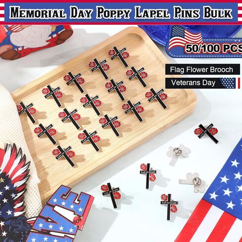 Tondiamo Patriotic Veterans Poppy Lapel Pins Bulk Memorial Day Thank You Gifts Flower Cross Brooch Badge USA Soldier Souvenir in Saudi Arabia