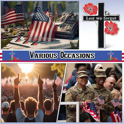 Tondiamo Patriotic Veterans Poppy Lapel Pins Bulk Memorial Day Thank You Gifts Flower Cross Brooch Badge USA Soldier Souvenir in Saudi Arabia