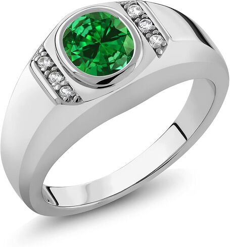 Gem Stone King Oval Ring For Men | Gemstone Birthstone and White Created Sapphire | 925 Sterling Silver | Oval Cut 8X6MM with Round 1.25MM Accents | Sizes 7-13 in Saudi Arabia