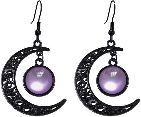 أقراط القمر القوطية للنساء أقراط القمر الأسود الشرير خمر الهلال القمر تتدلى القرط إكسسوارات ملابس الهالوين in Kuwait