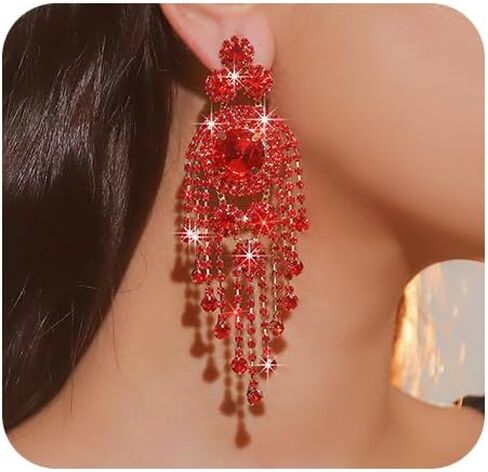 أقراط طويلة من JWICOS Boho أقراط طويلة من حجر الراين للنساء أقراط متدلية على شكل ثريا لحفلات التخرج والهالوين in Kuwait