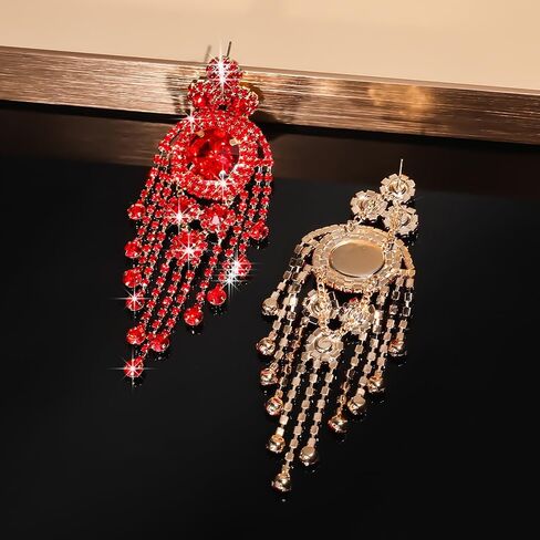 أقراط طويلة من JWICOS Boho أقراط طويلة من حجر الراين للنساء أقراط متدلية على شكل ثريا لحفلات التخرج والهالوين in Kuwait