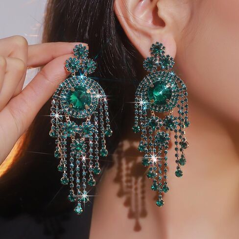 JWICOS Boho Long Earrings Rhinestone Statement Earrings for Women Chandelier Drop Dangle Earrings for Prom Party Halloween Costume in Saudi Arabia