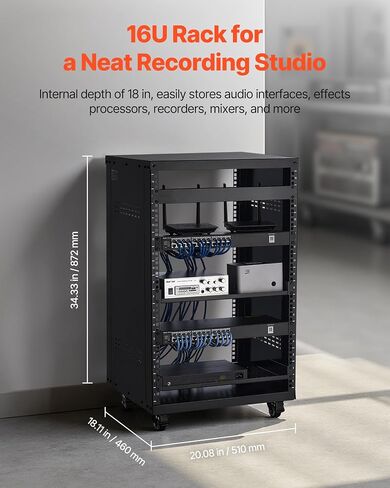 VEVOR 12U AV Rack Stand with Caster Wheels, Component Rack Cabinet Recording Studio Racks, Removable Side Panels, 500lbs Capacity Network Server Case, Special Vents for 19'' Audio Video Rack Mounting in Saudi Arabia