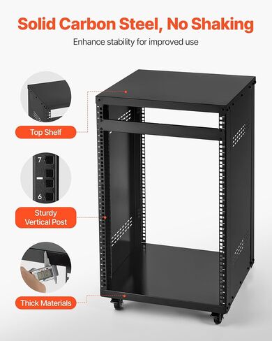 VEVOR 12U AV Rack Stand with Caster Wheels, Component Rack Cabinet Recording Studio Racks, Removable Side Panels, 500lbs Capacity Network Server Case, Special Vents for 19'' Audio Video Rack Mounting in Saudi Arabia
