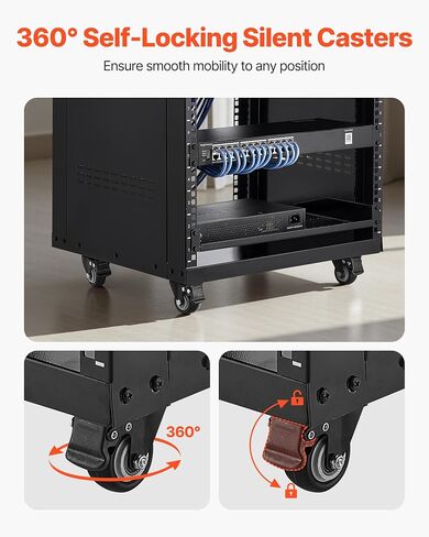 VEVOR 12U AV Rack Stand with Caster Wheels, Component Rack Cabinet Recording Studio Racks, Removable Side Panels, 500lbs Capacity Network Server Case, Special Vents for 19'' Audio Video Rack Mounting in Saudi Arabia