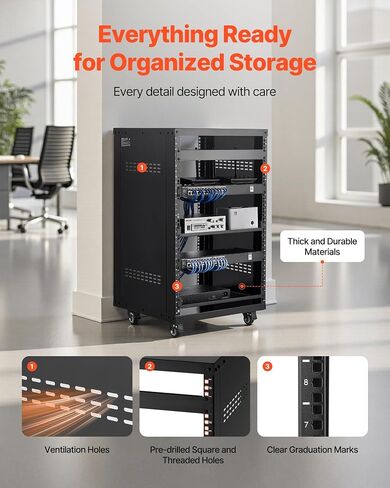 VEVOR 12U AV Rack Stand with Caster Wheels, Component Rack Cabinet Recording Studio Racks, Removable Side Panels, 500lbs Capacity Network Server Case, Special Vents for 19'' Audio Video Rack Mounting in Saudi Arabia