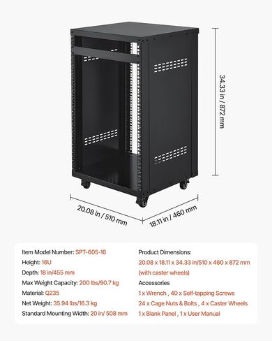 VEVOR 12U AV Rack Stand with Caster Wheels, Component Rack Cabinet Recording Studio Racks, Removable Side Panels, 500lbs Capacity Network Server Case, Special Vents for 19'' Audio Video Rack Mounting in Saudi Arabia