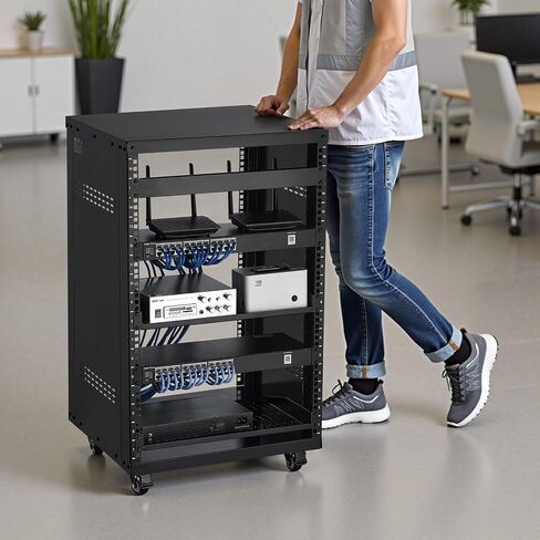 VEVOR 12U AV Rack Stand with Caster Wheels, Component Rack Cabinet Recording Studio Racks, Removable Side Panels, 500lbs Capacity Network Server Case, Special Vents for 19'' Audio Video Rack Mounting in Saudi Arabia