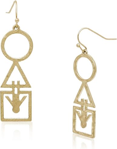 أقراط متدلية هندسية خفيفة الوزن من POMINA أقراط متدلية هندسية بلون ذهبي غير لامع متصلة بدائرة بيضاوية مسدس خطي متدلية للنساء in Kuwait