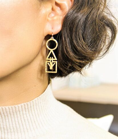 أقراط متدلية هندسية خفيفة الوزن من POMINA أقراط متدلية هندسية بلون ذهبي غير لامع متصلة بدائرة بيضاوية مسدس خطي متدلية للنساء in Kuwait