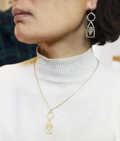 أقراط متدلية هندسية خفيفة الوزن من POMINA أقراط متدلية هندسية بلون ذهبي غير لامع متصلة بدائرة بيضاوية مسدس خطي متدلية للنساء in Kuwait