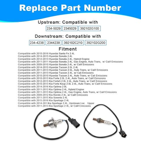 JDMON 2PCS Oxygen O2 Sensor Upstream Downstream Replacement for 2010-2016 Hyundai Santa Fe, Sonata, Tucson, Kia Forte, Optima, Sorento 2.4L Compatible with 234-5029, 2345029, 234-4238, 2344238 in Saudi Arabia