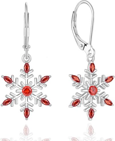 Sterling Silver Snowflake Earrings Marquise Zircon Winter Crystal Snow Dangle Drop Earrings Christmas Brithday Jewelry for Her in Kuwait