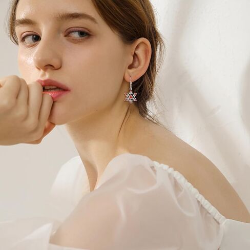 Sterling Silver Snowflake Earrings Marquise Zircon Winter Crystal Snow Dangle Drop Earrings Christmas Brithday Jewelry for Her in Kuwait