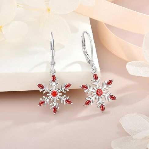 Sterling Silver Snowflake Earrings Marquise Zircon Winter Crystal Snow Dangle Drop Earrings Christmas Brithday Jewelry for Her in Kuwait