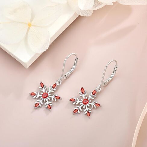 Sterling Silver Snowflake Earrings Marquise Zircon Winter Crystal Snow Dangle Drop Earrings Christmas Brithday Jewelry for Her in Kuwait